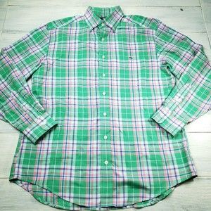 Vineyard Vines Button Down Tucker Shirt Long Sleeve Mens Medium Pink Green
